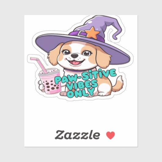 Paw-sitive Vibes Only – Schattigee hond met bubbel Sticker (Vel)
