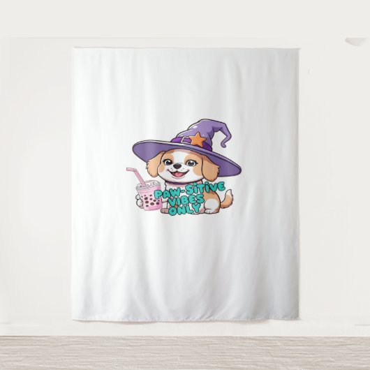 Paw-sitive Vibes Only – Schattigee hond met bubbel Wandkleed (Voorkant)