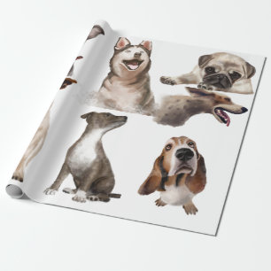 Paw-sitive Vibes Waterverf Dogs Wrapping Paper Cadeaupapier