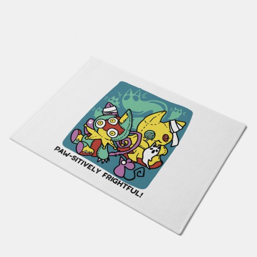 Paw-sitively Frightful | Monstrous Cats Halloween  Deurmat (Schuin)