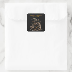 Paw-some Halloween Black Cat Witch Pet Vierkante Sticker