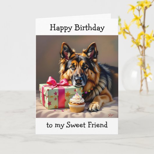 Paw-some verjaardag voor vriend | Duitse herder Kaart (Gele Bloem)