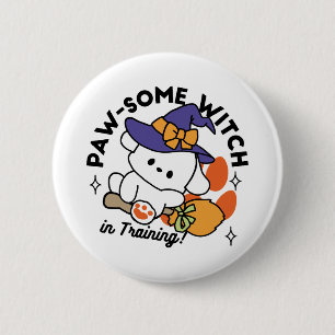 Paw-some Witch in Training - Schattigee Halloween- Ronde Button 5,7 Cm