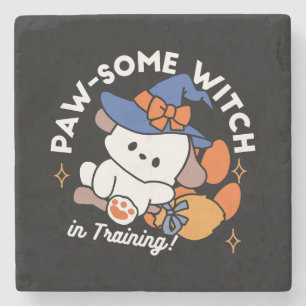 Paw-some Witch in Training - Schattigee Halloween- Stenen Onderzetter