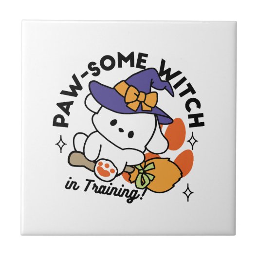 Paw-some Witch in Training - Schattigee Halloween- Tegeltje (Voorkant)