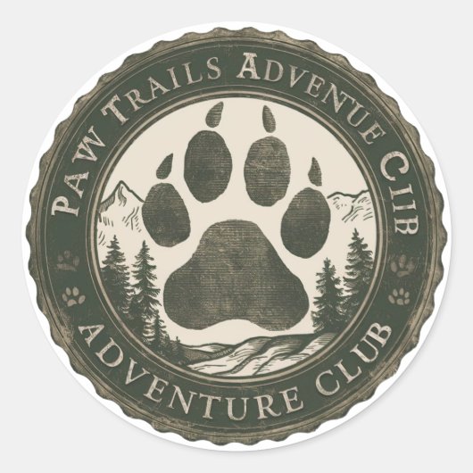 Paw Trails Adventure Club — Sticker Vintage Badge (Devant)