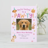 Paw-ty Animal- Aangepaste foto-huisdier verjaardag Kaart (Staand voorkant)