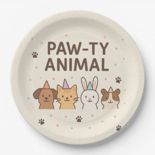 Paw-ty Animal- Schattige Pet Verjaardagsfeest Papieren Bordje
