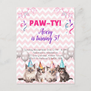 Paw-ty Kittens Kids Verjaardagsfeestuitnodigingen Uitnodiging Briefkaart