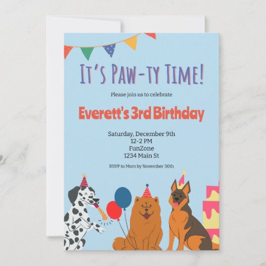 Paw-ty Tijd Verjaardag Uitnodiging (Voorkant)