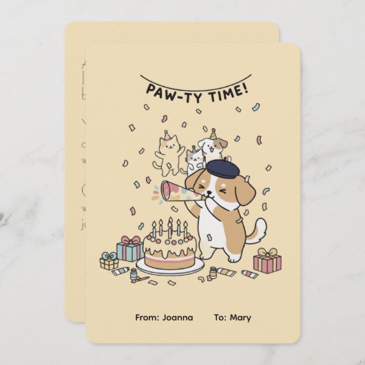 Paw-ty Time! Cute Dog & Cats Joyful Birthday Card (Voorkant / Achterkant)
