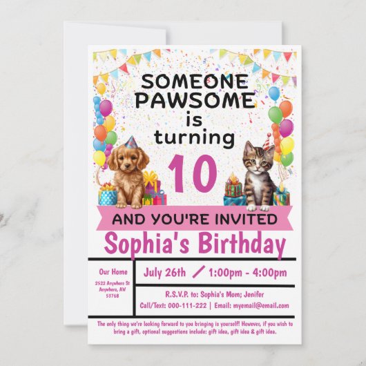 Pawesome Party; Katten en Puppies | Uitnodiging (Voorkant)