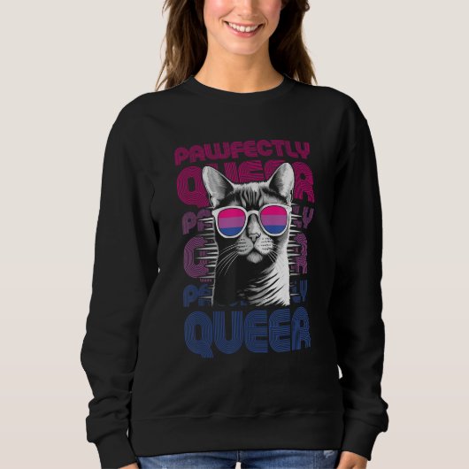Pawfectly Queer Cat With Sunglasses Bisexual Prid Trui (Voorkant)