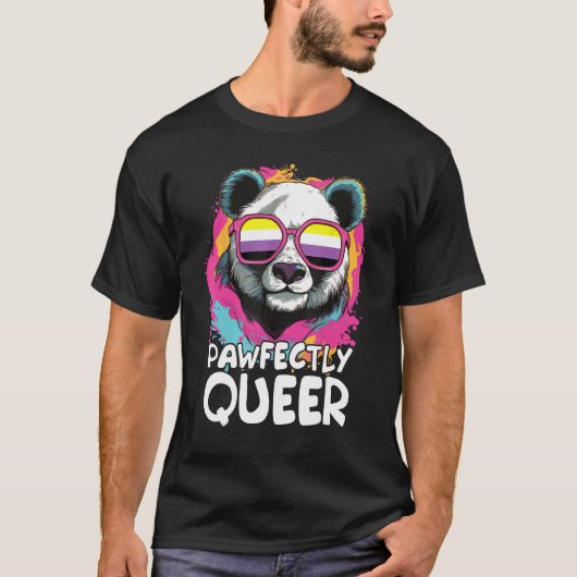 Pawfectly Queer  Panda With Sunglasses Non Binary  T-shirt (Voorkant)