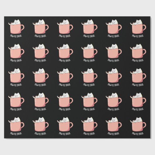 Pawfee Break Funny Cat Coffee Pun Dark BG Cadeaupapier (Vlak)