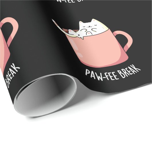 Pawfee Break Funny Cat Coffee Pun Dark BG Cadeaupapier (Rol Hoek)