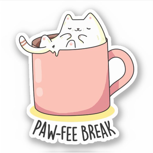Pawfee Break Grappige Kat Koffie Pun Sticker (Voorkant)