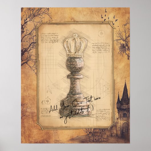 Pawn King / Queen  ouderwets schaakgeschenk Poster (Voorkant)
