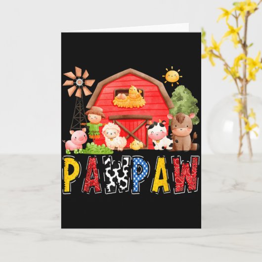 Pawpaw Red Farm Cow Birthday Boy Matching Family P Kaart (Gele Bloem)