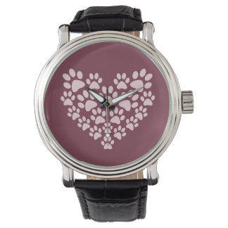 Pawprint  lederen riem zwart horloge