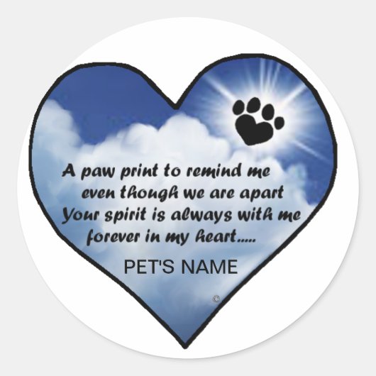 Pawprint Memorial Gedicht Ronde Sticker (Voorkant)