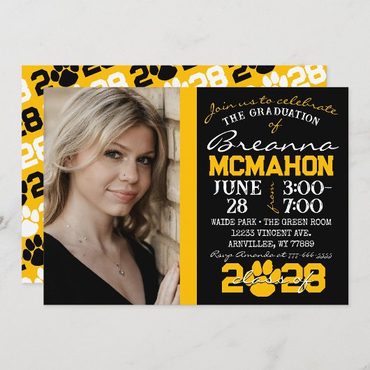Pawprint noir & or Graduation Photo Invitation