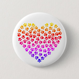 Pawprint Rainbow Heart Ronde Button 5,7 Cm