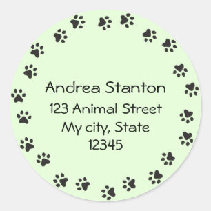 Pawprint rand adreslabel - groen ronde sticker