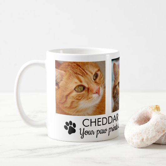 Pawprints Cat Mémorial Photo Café Mug (Avec donut)