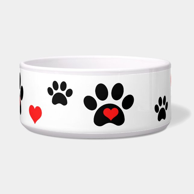 Pawprints en hart Dog Bowl Voerbakje (Voorkant)