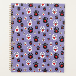 Pawprints met rode harten op blauw planner