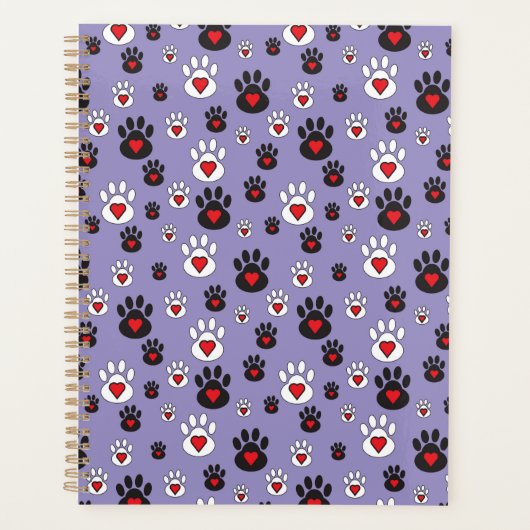 Pawprints met rode harten op blauw planner (Voorkant)