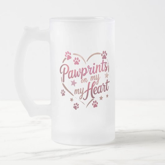 Pawprints on My Heart - Rose Pink Frosted Mug 16oz (Gauche)