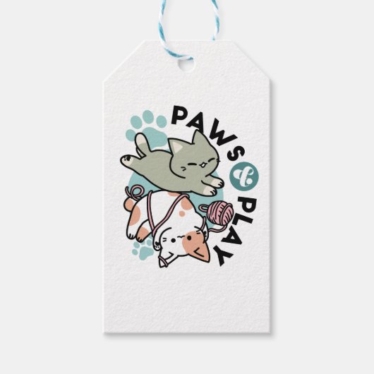 Paws and Play – Adorable Cat Illustration Cadeaulabel (Voorkant)