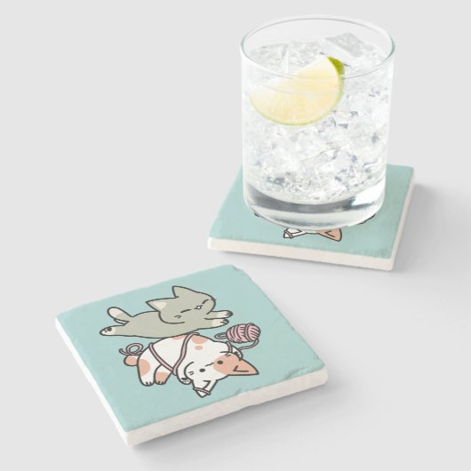 Paws and Play – Adorable Cat Illustration Stenen Onderzetter (Zijkant)