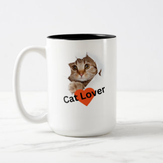 "Paws and Sip: Cat Photo Ceramic tweekleurige Mok" Koffiemok