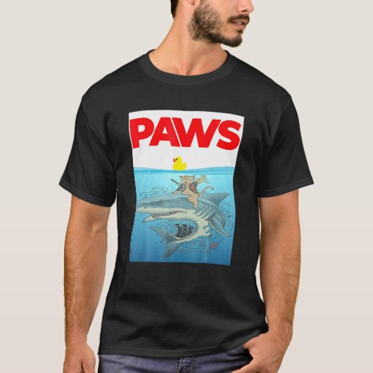 PAWS Cat And Yellow Rubber Duck Design T-shirt (Voorkant)