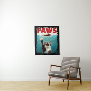 PAWS Cat Kat Parodie op het Jaws Movie Poster Wandkleed