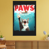 PAWS Cat Mouse Parodie op het Jaws Movie Poster Canvas Afdruk (Insitu (Woonkamer))