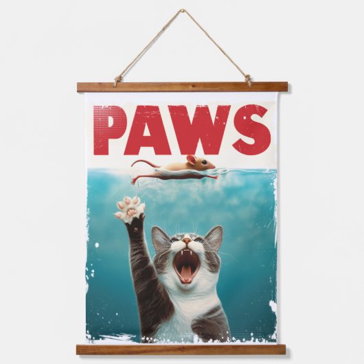 PAWS Cat Mouse Parodie op het Jaws Movie Poster Hangend Wandkleed (Voorkant)