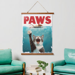 PAWS Cat Mouse Parodie op het Jaws Movie Poster Hangend Wandkleed