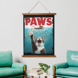 PAWS Cat Mouse Parodie op het Jaws Movie Poster Hangend Wandkleed