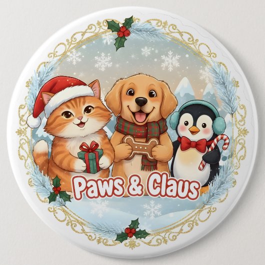 Paws & Claus Ronde Button 6,0 Cm (Voorkant)