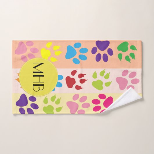 Paws Colorés, Motif Paw, Paws Chiens, Monogramme (Serviette à main)