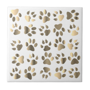 Paws Dog Pet Taupe Beige Gouden Tegel Tegeltje