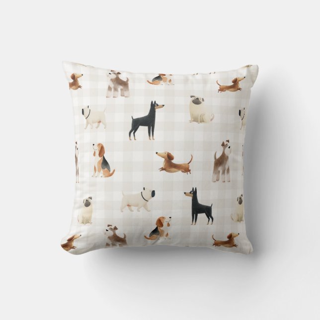 Paws Gingham lieve honden  Kussen (Voorkant)