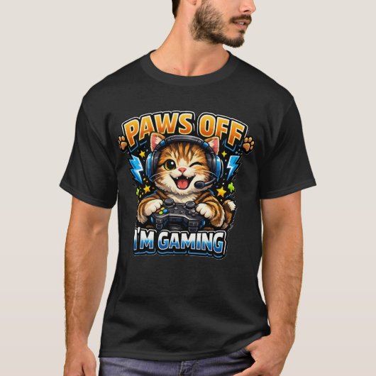 Paws Off I'm Gaming Funny Cat Gamer T-Shirt (Devant)