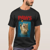 Paws Parody Black Cat Chasing a Cute Scared Mouse T-shirt (Voorkant)