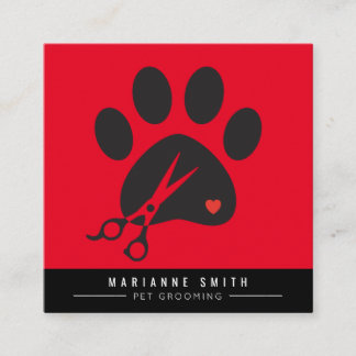 Paws Pet Grooming Salon Red Vierkante Visitekaartje