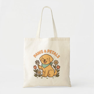 Paws & Petals – Schattige Gardening Dog Shirt voor Tote Bag
